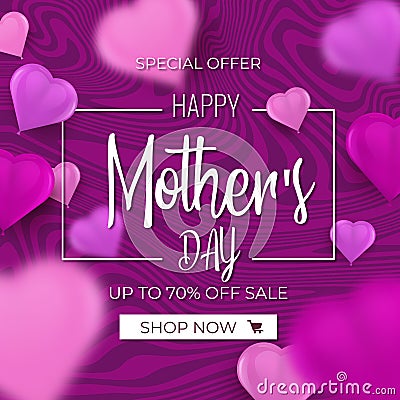 Promotion card design for Mothers day event for international Womens day sale with heart shaped balloons Stock Photo