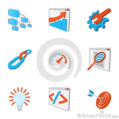 Promotion icons set, cartoon style Vector Illustration