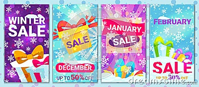 Promotion poster winter discount set Vector Illustration