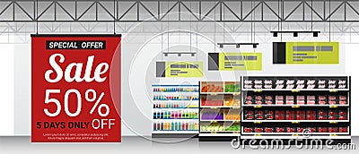 Promotion sign in modern supermarket background Vector Illustration