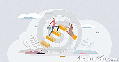 Promotion steps climbing as successful career growth tiny person concept Vector Illustration
