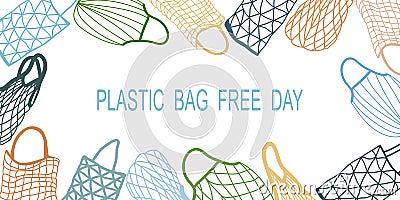 Promotional banner featuring recycled shopping bags. Vector flat illustration of a day without a plastic bag. Vector Illustration