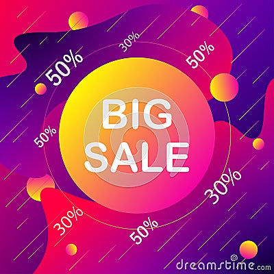 Promotional banners with discount and violet and orange color with white letters Vector Illustration