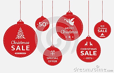 Promotional Christmas balls. Christmas and new year sale banner. Christmas promotion design Vector Illustration