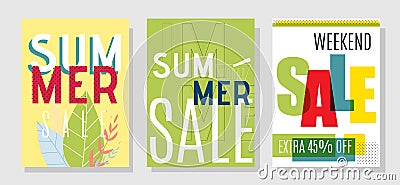 Promotional Design Cards for Special Summer Sales Vector Illustration