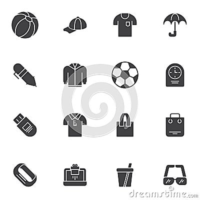 Promotional items vector icons set Vector Illustration