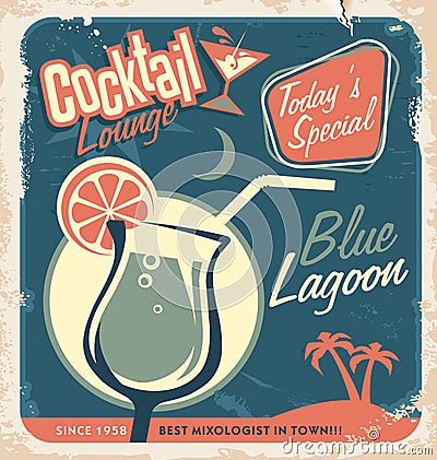 Promotional retro poster design for cocktail bar Vector Illustration