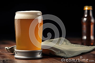 promotional shot of fresh draught beer in koozie, ready to be enjoyed Stock Photo