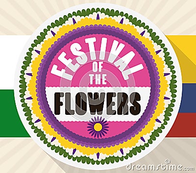 Promotional Silleta over Flags for Colombian Festival of the Flowers, Vector Illustration Vector Illustration