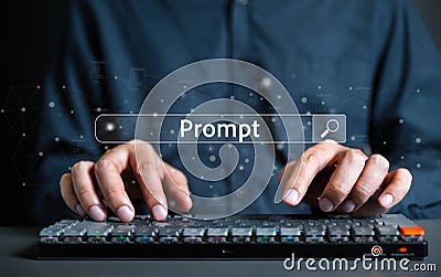 Prompt text, AI texting prompt on keyboard with smart Artificial Intelligence. Prompt text with AI, Immediate prompt Stock Photo
