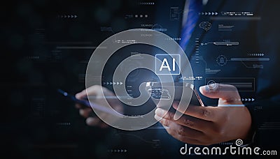 Prompt text, AI texting prompt on keyboard with smart Artificial Intelligence. Prompt text with AI, Immediate prompt Stock Photo