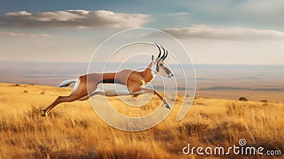 Pronghorn Antelope Leaping Across a Vast Plain. Generative ai Cartoon Illustration