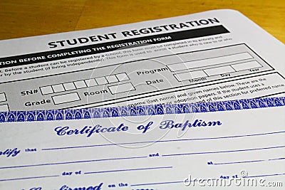 Proof of faith required when registering students Stock Photo