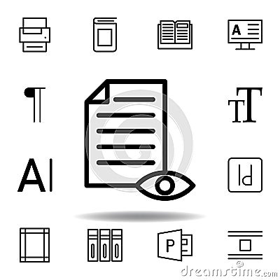 proof reading, eye, page icon. Can be used for web, logo, mobile app, UI, UX Stock Photo