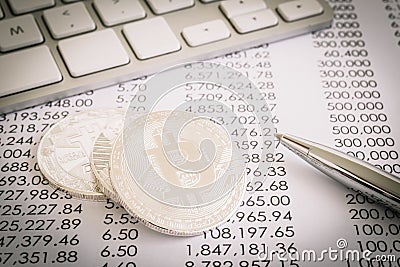 Proof of work in Bitcoin, decentralized network transaction. Stock Photo