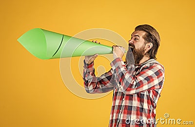 Propaganda concept. urge the public. Do not be afraid to express your opinion. free man shouting into megaphone Stock Photo