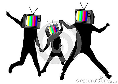 Propaganda, fake news. People instead of head TV, silhouette. Vector Illustration