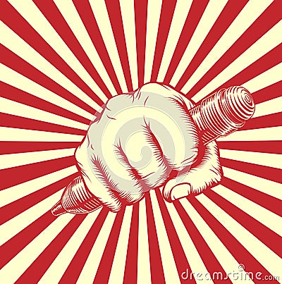 Propaganda Pencil Fork Woodcut Fist Vector Illustration