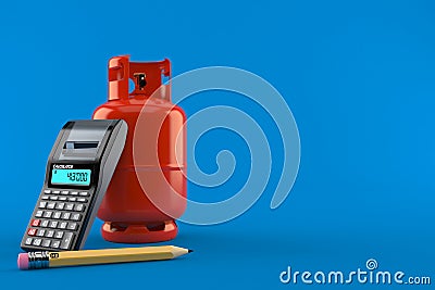 Propane bottle with calculator and pencil Cartoon Illustration