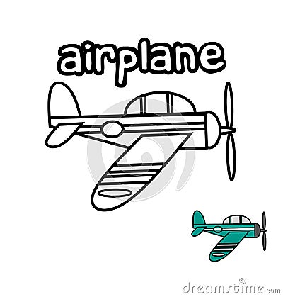 A propeller airplane drawing coloring page for toddler. Cartoon Illustration
