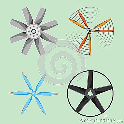 Propeller fan vector illustration fan propeller wind ventilator equipment air icon blower cooler set rotation technology Vector Illustration