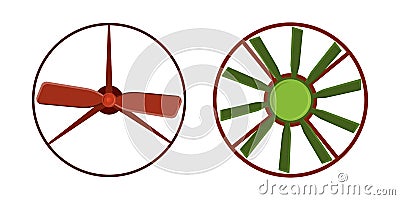 Propeller fan vector wind ventilator equipment air blower cooler rotation technology power circle. Vector Illustration