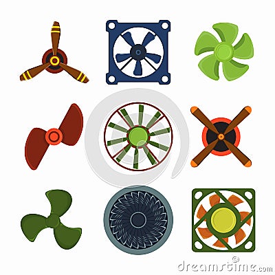 Propeller fan vector wind ventilator equipment air blower cooler rotation technology power circle. Vector Illustration