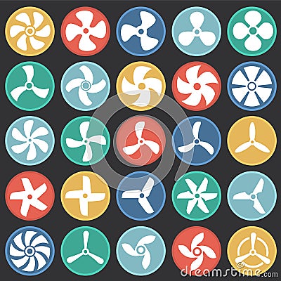 Propeller icons set on color circles black background for graphic and web design. Simple vector sign. Internet concept Vector Illustration