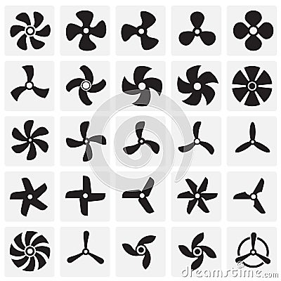 Propeller icons set on squares background for graphic and web design. Simple vector sign. Internet concept symbol for Vector Illustration