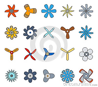 Propeller and paddle flat icons Vector Illustration