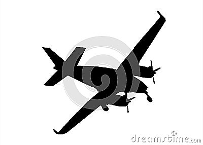 Propeller plane flying isolated silhouette Stock Photo