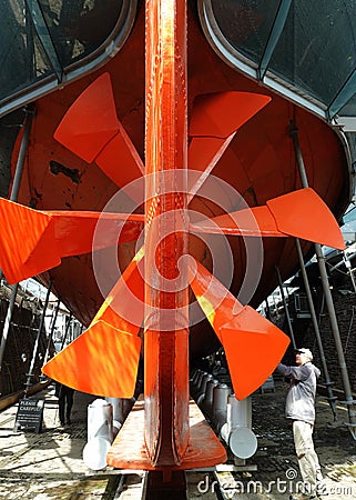 Propeller and rudder of restored steamship Editorial Stock Photo