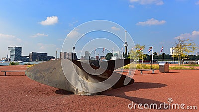 Propeller of SS Rotterdam, a retired steam cruise ship in Rotterdam Editorial Stock Photo