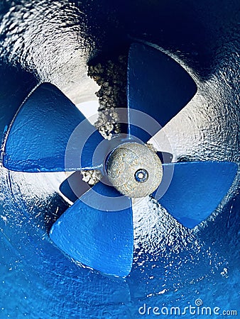 Propeller of a steering gear on a boat Stock Photo