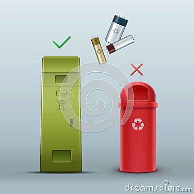 Proper battery disposal Vector Illustration