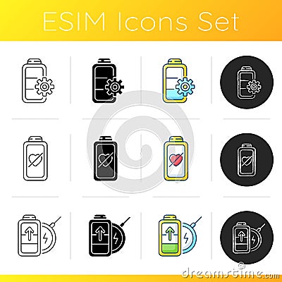 Proper battery usage icons set Vector Illustration