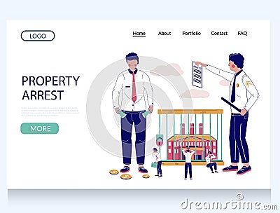 Property arrest vector website landing page template Vector Illustration