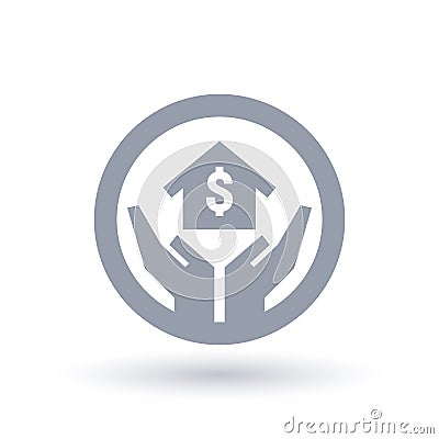 Property home loan icon with hands, house and dollar symbol Vector Illustration