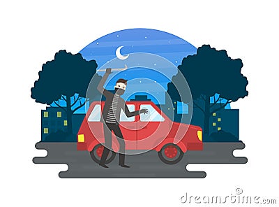 Property Insurance, Protection of a Vehicle from Robbers Vector Illustration Vector Illustration