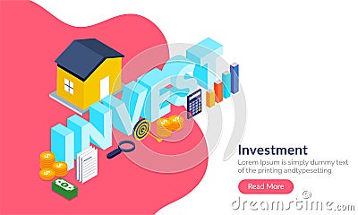 Property Invesment concept, 3d text Invest with inforgraphic elements. Responsive template design. Stock Photo
