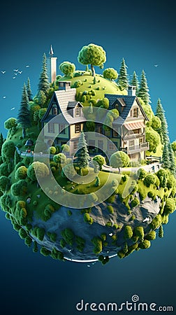 Property investment represented by a house on Earth with vibrant grass Stock Photo