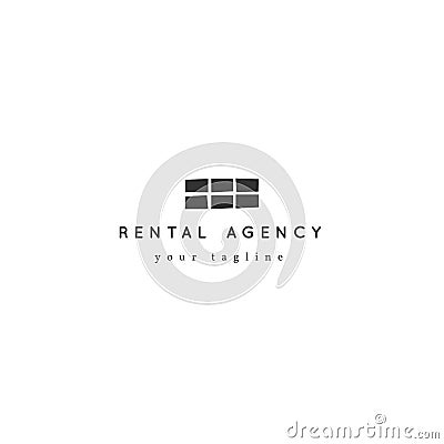 Property rental theme. Vector hand drawn minimal logo template with a window silhouette. Vector Illustration