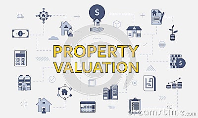 Property valuation concept with icon set with big word or text on center Vector Illustration