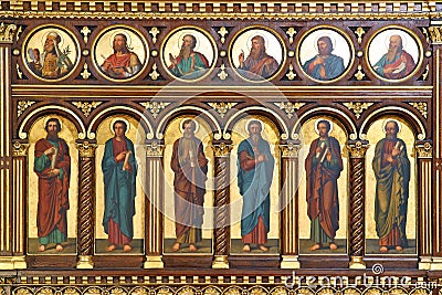 Prophets and Apostles, detail of Iconostasis in Greek Catholic Co-cathedral of Saints Cyril and Methodius in Zagreb Editorial Stock Photo