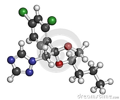 Propiconazole antifungal molecule triazole class. 3D rendering. Atoms are represented as spheres with conventional color coding. Stock Photo