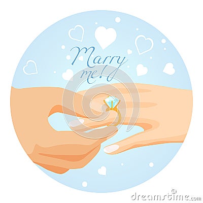 Proposal to marry with beautiful shiny diamond ring Vector Illustration
