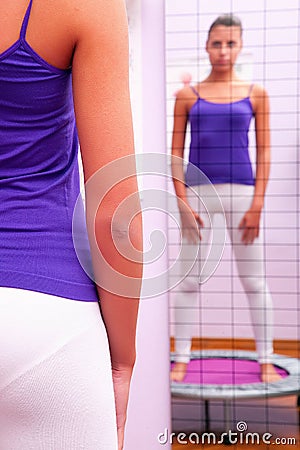 Proprioceptive exercises for legs with elastic belt Stock Photo