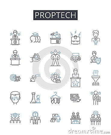 Proptech line icons collection. Property technology, Real estate tech, Proprietary technology, Building technology Vector Illustration