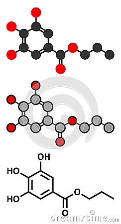 Propyl gallate antioxidant food additive molecule Vector Illustration