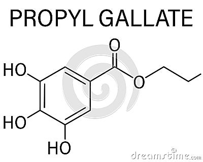 Propyl gallate molecule. Skeletal formula. Vector Illustration